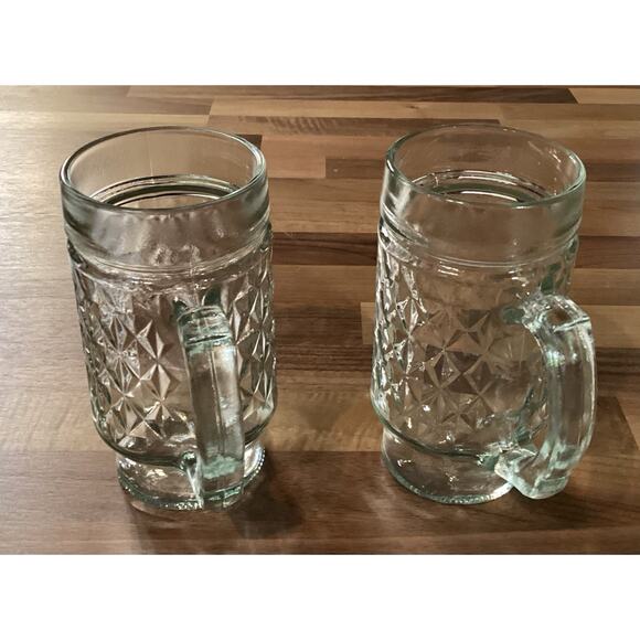 Vintage 5 3/4” Anchor Hocking Glass Mug Quilted Diamond Point Pattern Set Of 2 - Picture 5 of 11